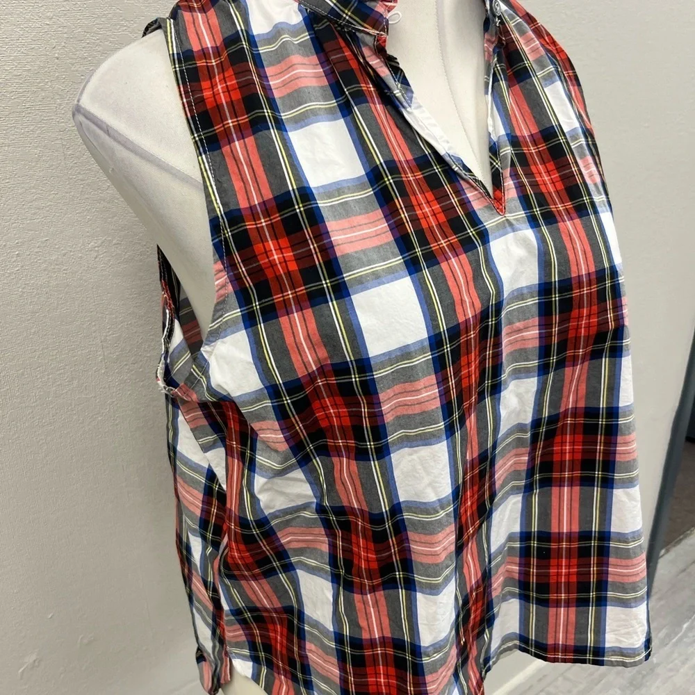 J Crew size 20 Sleeveless Red Plaid Tie-Neck Top